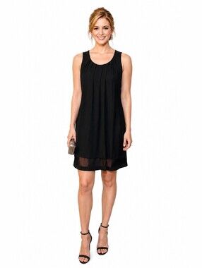 White House Black Market black sleeveless cocktail party dress with silk trim
